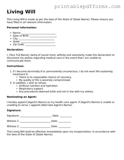 Blank Living Will Form