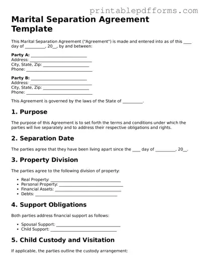 Blank Marital Separation Agreement Form