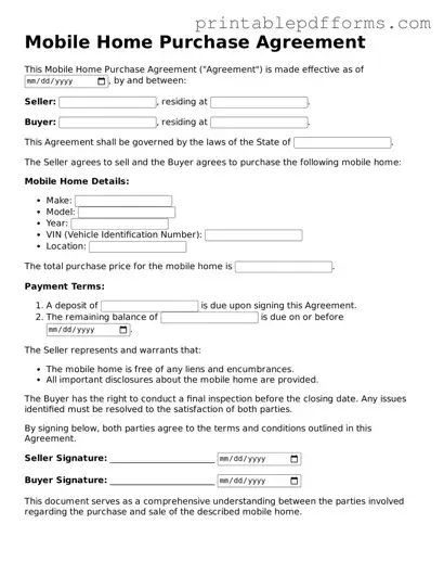 Blank Mobile Home Purchase Agreement Form