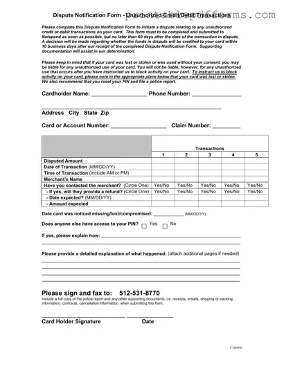 Fill a Valid Netspend Dispute Form