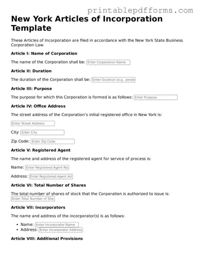 New York Articles of Incorporation Document