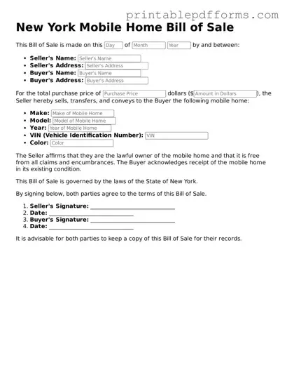 New York Mobile Home Bill of Sale Document