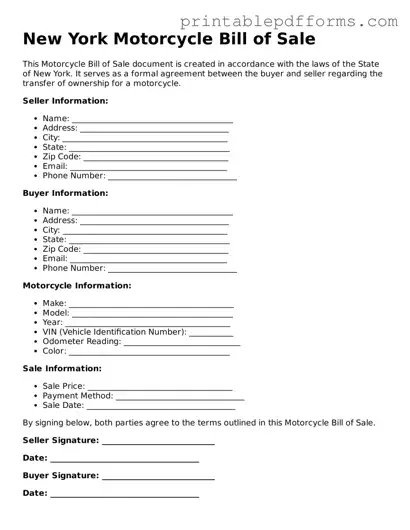 New York Motorcycle Bill of Sale Document