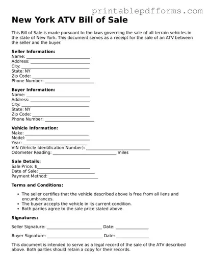 New York ATV Bill of Sale Document