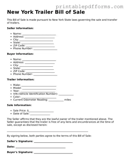 New York Trailer Bill of Sale Document