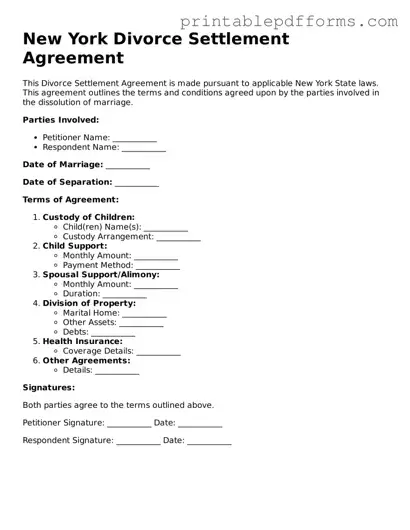 New York Divorce Settlement Agreement Document