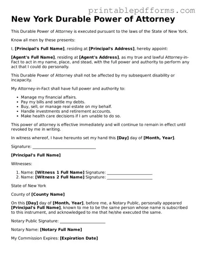 New York Durable Power of Attorney Document