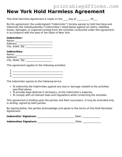 New York Hold Harmless Agreement Document