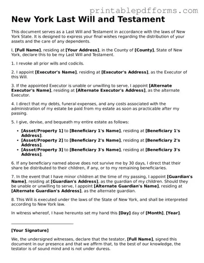 New York Last Will and Testament Document