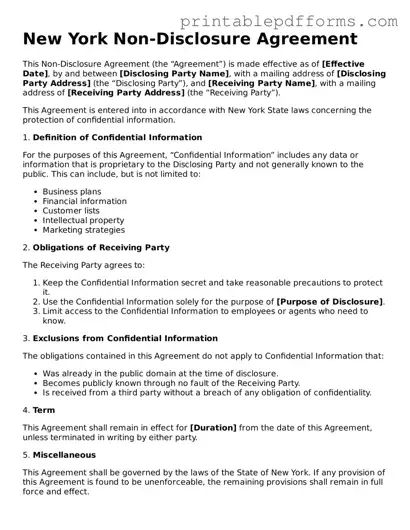 New York Non-disclosure Agreement Document