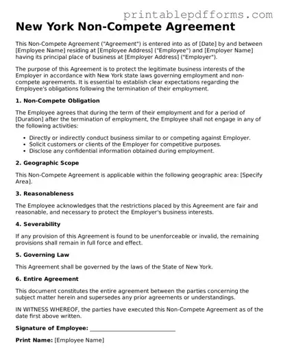 New York Non-compete Agreement Document