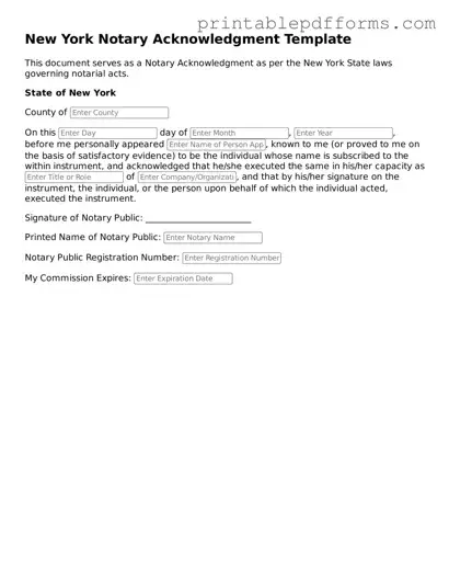 New York Notary Acknowledgement Document