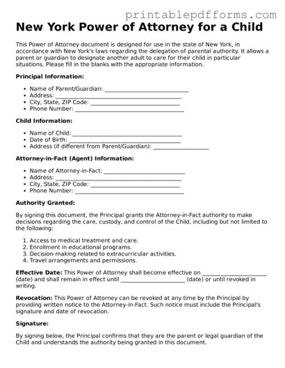 New York Power of Attorney for a Child Document