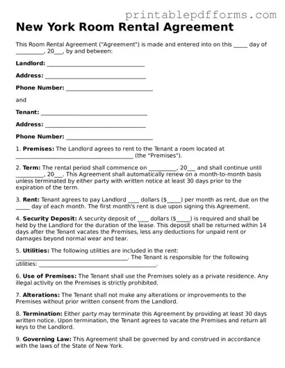 New York Room Rental Agreement Document