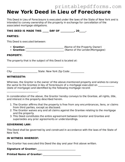 New York Deed in Lieu of Foreclosure Document