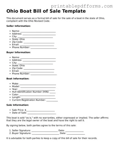 Ohio Boat Bill of Sale Document
