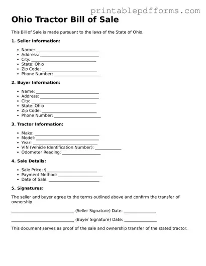Ohio Tractor Bill of Sale Document