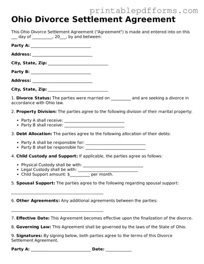 Ohio Divorce Settlement Agreement Document