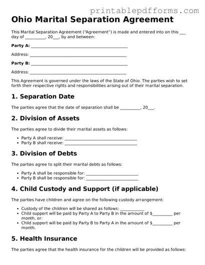 Ohio Marital Separation Agreement Document