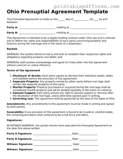 Ohio Prenuptial Agreement Document