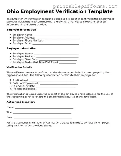 Ohio Employment Verification Document