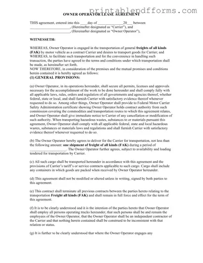Fill a Valid Owner Operator Lease Agreement Form