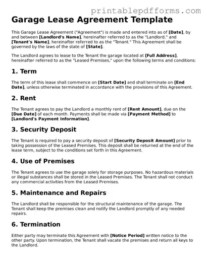Blank Garage Lease Agreement Form