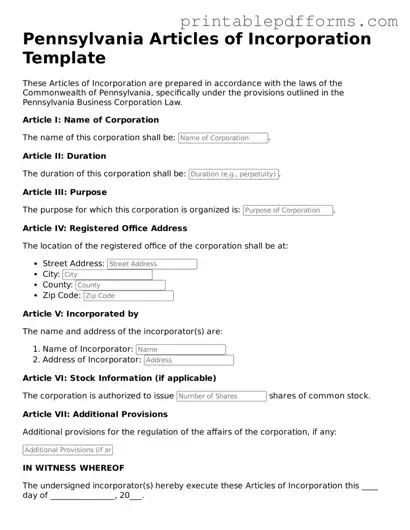 Pennsylvania Articles of Incorporation Document