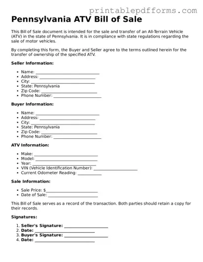 Pennsylvania ATV Bill of Sale Document