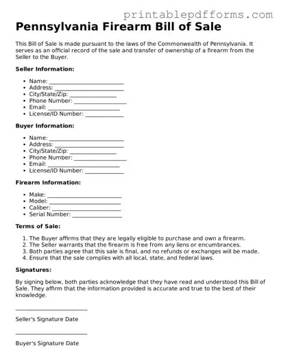 Pennsylvania Firearm Bill of Sale Document