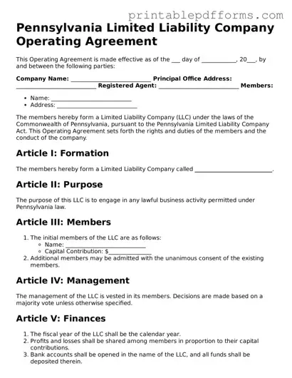 Pennsylvania Operating Agreement Document