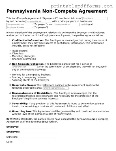 Pennsylvania Non-compete Agreement Document