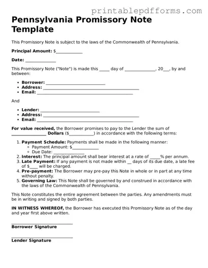 Pennsylvania Promissory Note Document