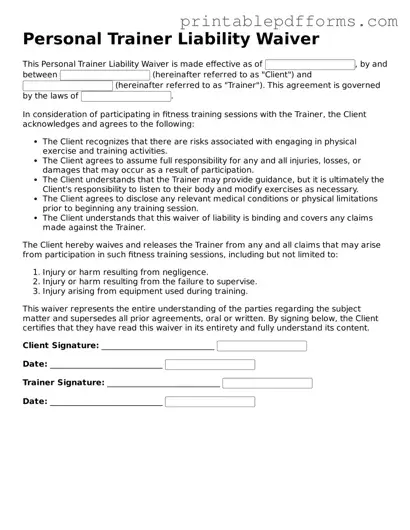 Blank Personal Trainer Liability Waiver Form