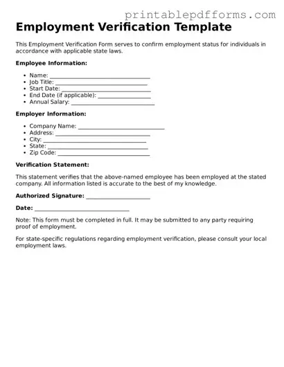 Blank Employment Verification Form