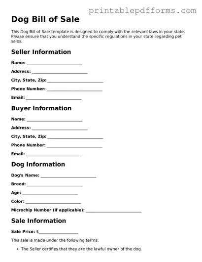 Blank Dog Bill of Sale Form
