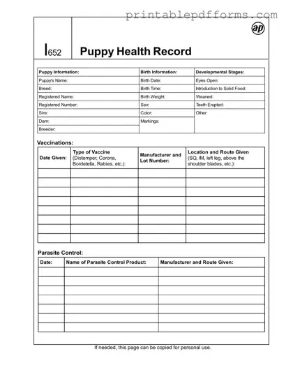 Fill a Valid Puppy Health Record Form