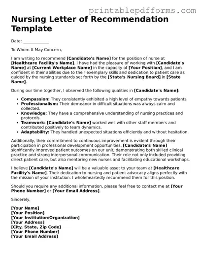 Blank Nursing Letter of Recommendation Form