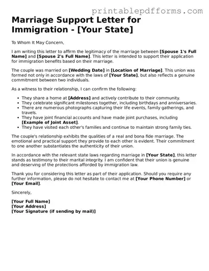 Blank Marriage Support Letter for Immigration Form