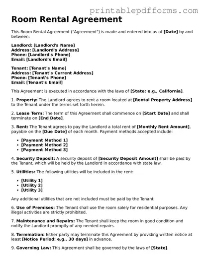 Blank Room Rental Agreement Form