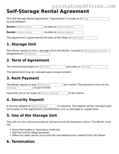 Blank Self-Storage Rental Agreement Form