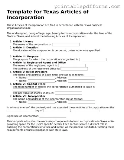 Texas Articles of Incorporation Document