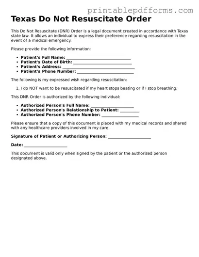 Texas Do Not Resuscitate Order Document
