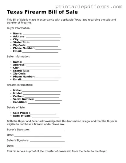 Texas Firearm Bill of Sale Document
