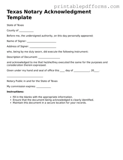 Texas Notary Acknowledgement Document