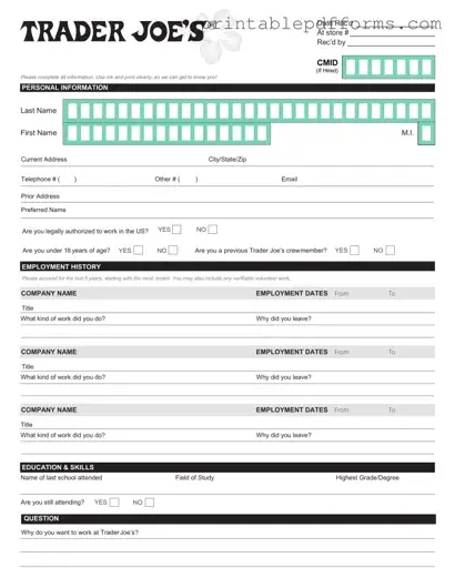 Fill a Valid Trader Joe's application Form