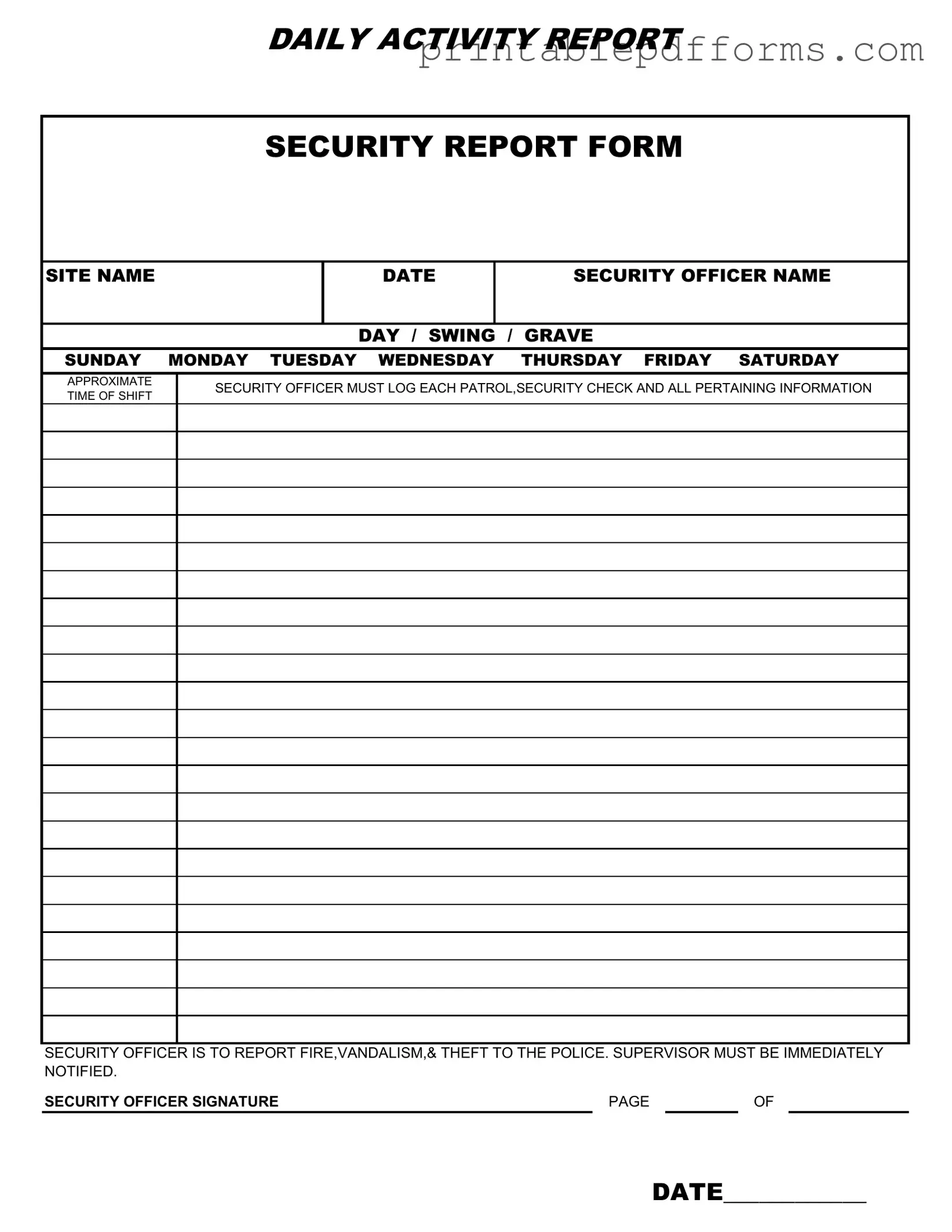 Fill a Valid Security Guard Daily Report Sample Form