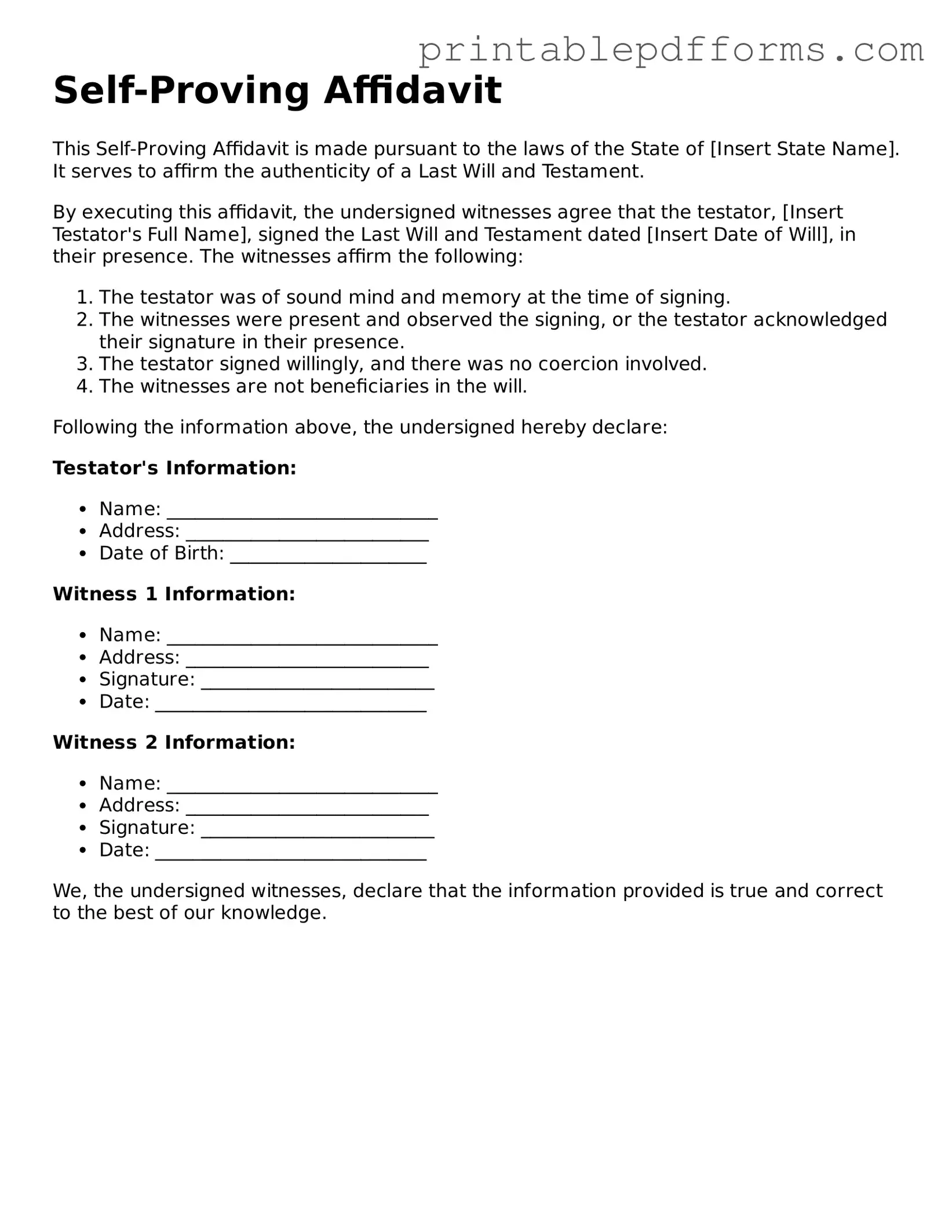 Blank Self-Proving Affidavit Form