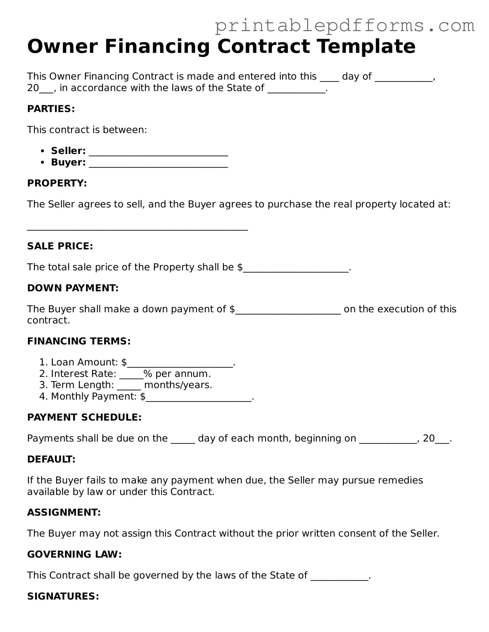 Blank Owner Financing Contract Form