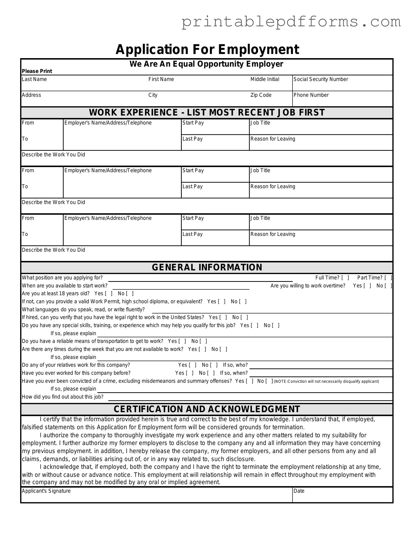 Fill a Valid Spanish Application Employment Form